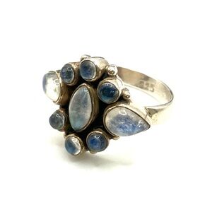 Sterling 925 Silver Moonstone Cluster Ring